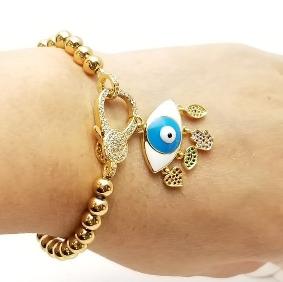 NWT Evil Eye Hamsa 18K Gold Plated Stainless Steel - Picture 7 of 11